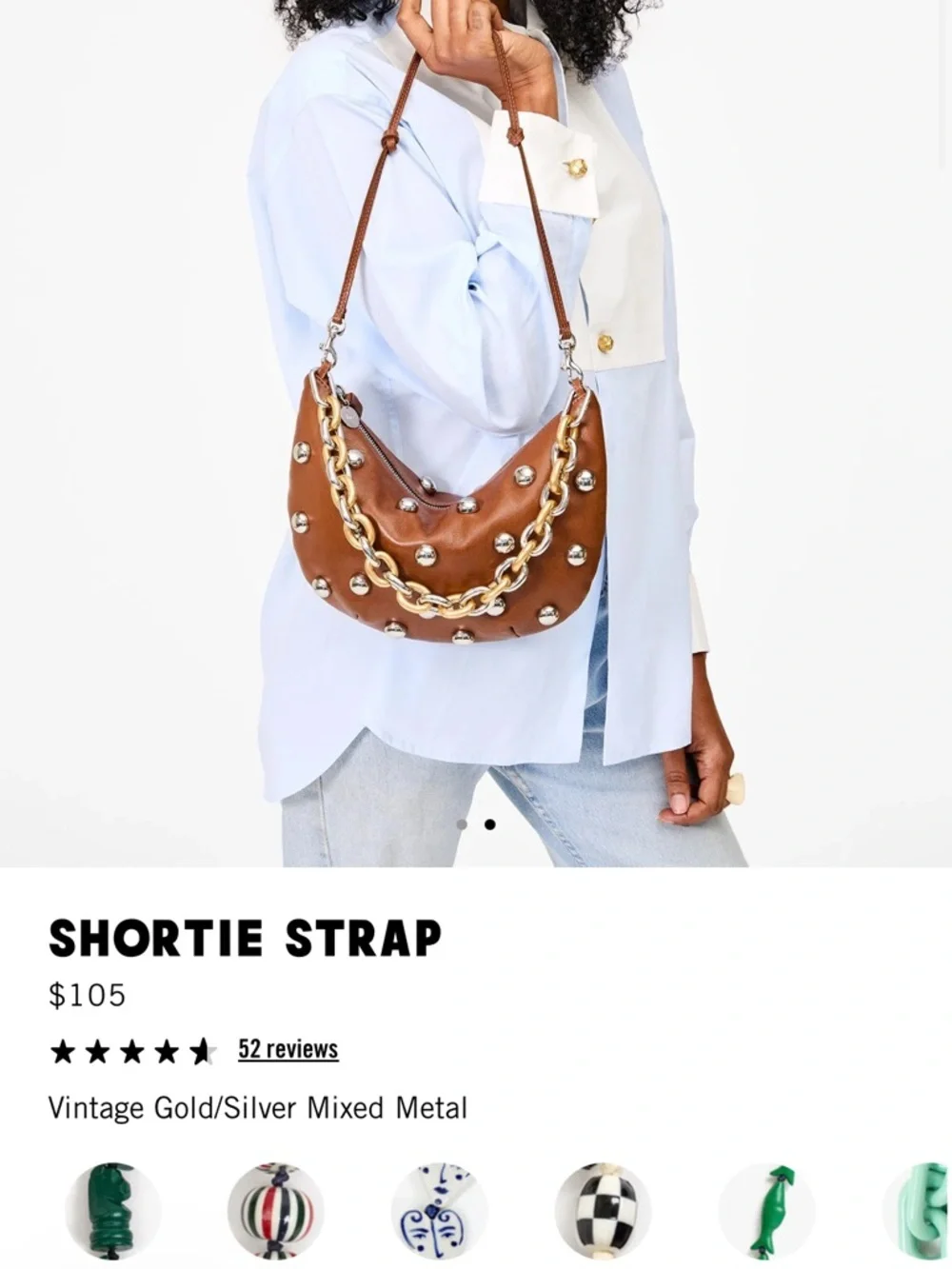 Clare V Shortie Strap - Vintage Gold/Silver Mixed Metal - Picture 2 of 6